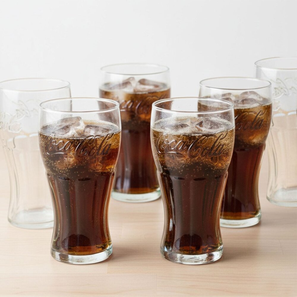 Vintage Anchor Hocking Coca-Cola Tumbler Glass Set (6) Contour Soda Pop Drinking